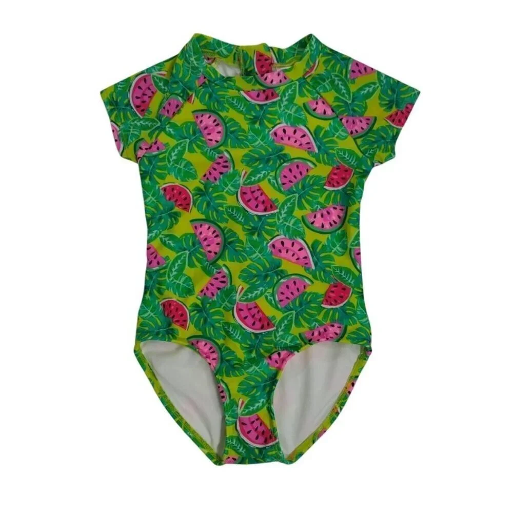 Girls Watermelon Print One-Piece Swimsuit With Zipper Closure, Size S (6/7) NWT.